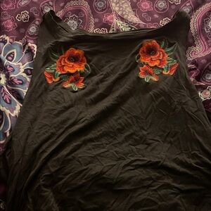American Eagle Outfitters Black Tank Top with Floral Embroidery